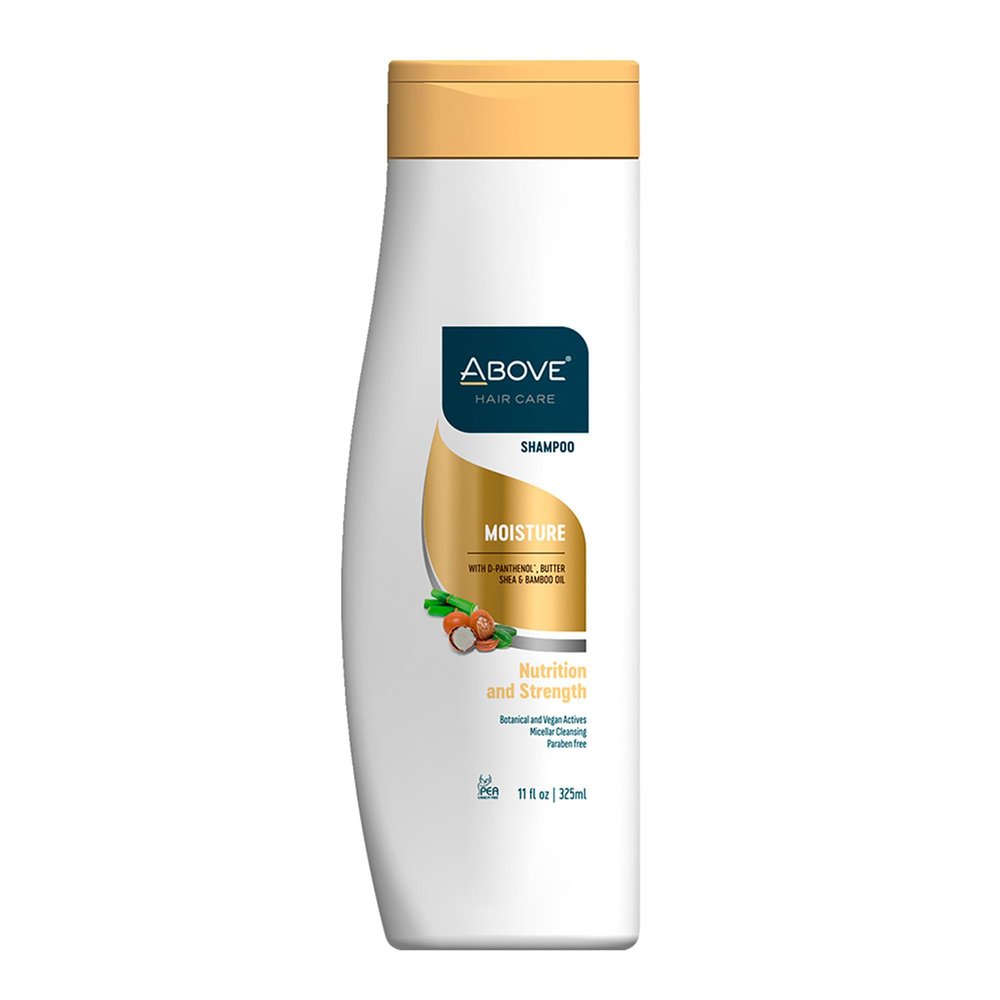 ABOVE Moisture Shampoo, 11 oz - Moisturizing Shampoo for Men and Women - Restores Shine and Softness - Shea Butter, Bamboo Oil - No Frizz, Split Ends