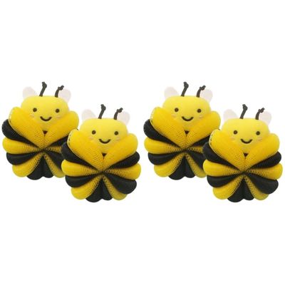 4 pcs Soothing Women Animal Balls Loofahs Ball Men Wash Brush Boys Shape Mesh Bee Loofah Bath Pouf Scrubber Yellow Sponges Sponge Body for