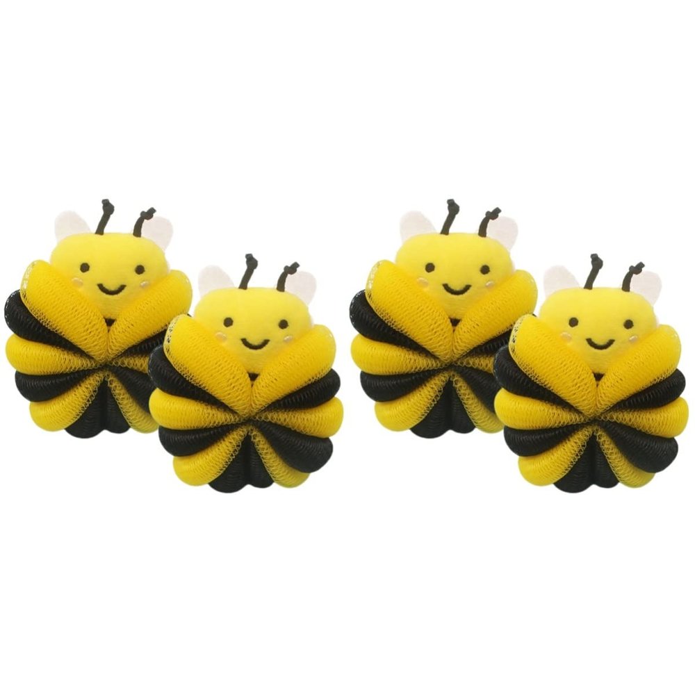 4 pcs Soothing Women Animal Balls Loofahs Ball Men Wash Brush Boys Shape Mesh Bee Loofah Bath Pouf Scrubber Yellow Sponges Sponge Body for