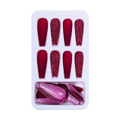 HAZELS Full Cover False Nails French Long Ballet Detachable Fake Nails Matte Shiny Flame Fake Nail Glitter Gold Line Manicure Decor (Color : 24pcs-09)