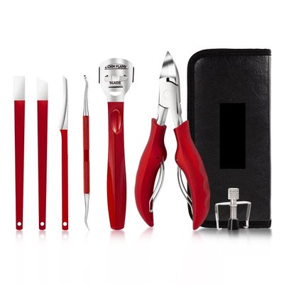 HAZELS Foot Pedicure Set Toe Nail Correction Thick Nails Ingrown Toenails Nippers Cutters Dead Skin Dirt Remover Manicure Tool (Color : 7pcs-red)