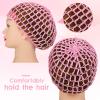 Geyoga 2 Pieces Mesh Crochet Hair Net Rayon Knit Snood Cap Cover Crocheted Shower Caps Sleep Hat for Women(Black, Pink) view 4