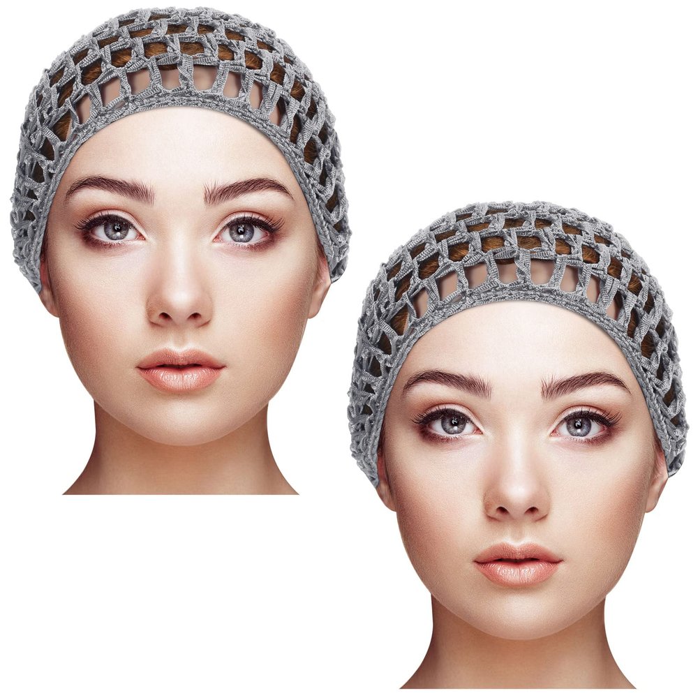Geyoga 2 Pieces Mesh Crochet Hair Net Rayon Knit Snood Cap Cover Crocheted Shower Caps Sleep Hat for Women(Gray)