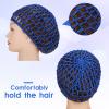 Geyoga 2 Pieces Mesh Crochet Hair Net Rayon Knit Snood Cap Cover Crocheted Shower Caps Sleep Hat for Women(Black, Blue) view 4