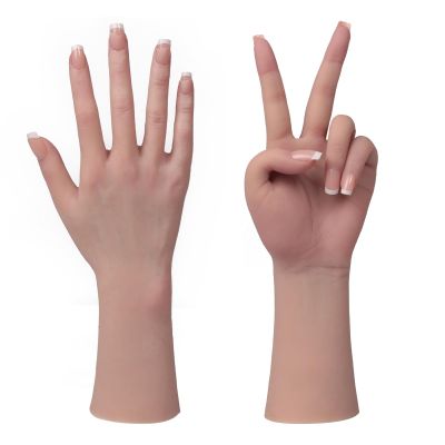 Yuewen Silicone Hand Built-in Skeleton Inside the Fingers Can be Flexibly Bent Life-Size Silicone Female Hand for Jewelry Display Manicure Practice (Ivory White, 1PC Right Hand With Skeleton)