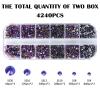 4240Pcs Peach and Purple Velvet Flatback Rhinestones 6 Sizes Crystal Diamonds for Nail Art Crafts Clothes Shoes with Tweezers and Picking Pen view 3