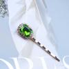 Allereyae Crystal Hair Pins Barrette Green Rhinestone Hair Clip Barrette Gold CZ Emerald Headpieces Decorative Head Clip Headwear Green Gemstone Barrette Hair Accessories for Women (Green) view 3