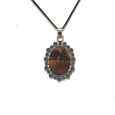 ASTROGHAR Natural Tiger Eye Crystal Designer Oval Crystal Pendant For Men & Women, Standard, Others, Tiger Eye