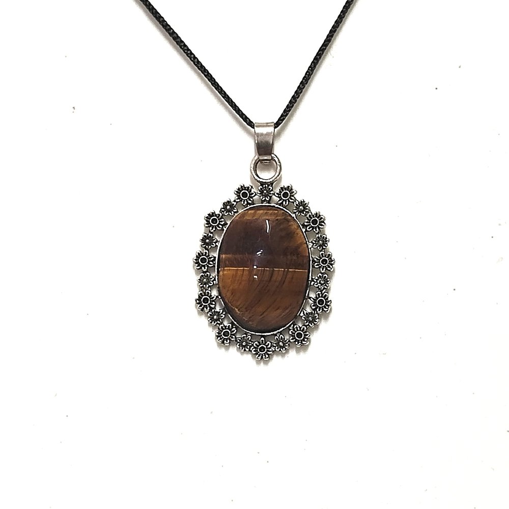 ASTROGHAR Natural Tiger Eye Crystal Designer Oval Crystal Pendant For Men & Women, Standard, Others, Tiger Eye