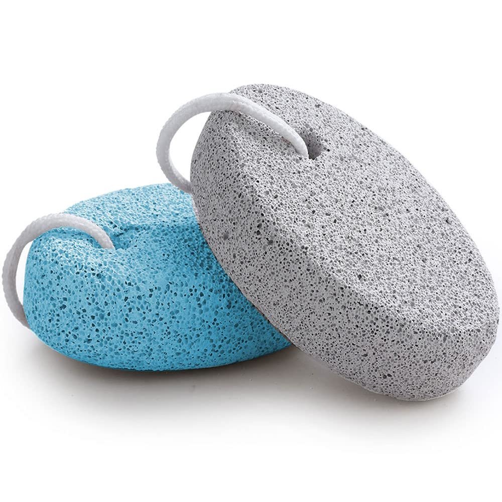 Natural Foot Pumice Stone for Feet, Borogo 2-Pack Lava Pedicure Tools Hard Skin Callus Remover for Feet and Hands - White&Blue