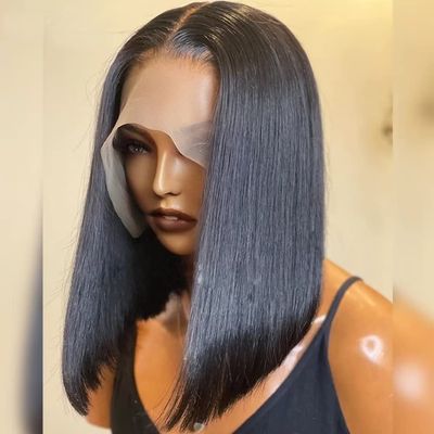 13x4 Brazilian Short Bob Wig for Black Women Transparent Lace Frontal Human Hair Wigs Straight Lace Front Wigs Brazilian Remy Hair With Baby Hair Bleached Konts Natural Hairline 150% Density 8Inch