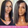 13x4 Brazilian Short Bob Wig for Black Women Transparent Lace Frontal Human Hair Wigs Straight Lace Front Wigs Brazilian Remy Hair With Baby Hair Bleached Konts Natural Hairline 150% Density 8Inch view 3