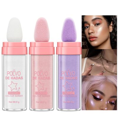 Polvo De Hadas 3 Pack Fairy Dust Highlight Patting Powder for Face, Eye, and Full Body Contouring, Halloween Sparkling Body Glitter Powder
