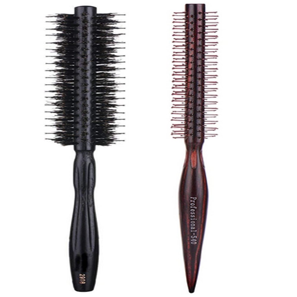 Small Round Brush with Natural Boar and Nylon Bristles, 1.5 Inch & 1 Inch