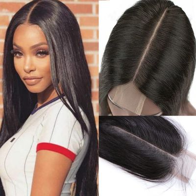 6x2 Lace Closure 100% Human Straight Hair Middle Part 2x6 Lace Closure Virgin Hair Pre Plucked Small Knots Hairline with Baby Hair (14inch, Natural Color1B)