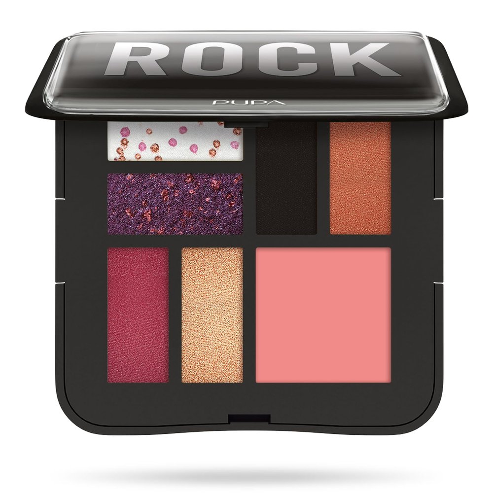 Pupa Milano Make-Up Palette S, 004 Black, 0.28 oz - 7 Pan Eyeshadow Palette and Blush Palette with Matte, Shimmer Finish - Blendable Velvety Texture - Compact Travel-Friendly - Talc-Free Eye Makeup