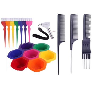 PERFEHAIR 7 Color Hair Dye Brushes and Bowls & Teasing Combs set-3-Pack