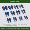24 PCS Press on Nails Long Fake Nails Illusion Dark Green False Nails With Rhinestones Fake Nails Wearable Fake Nails Gifts for Women and Girls view 3