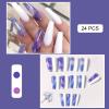 24 PCS Press on Nails Long Fake Nails Rhinestone Fake Nails Misty Pattern Fake Nails Gradient Blue Fake Nails Wearable Fake Nails Gifts for Women and Girls view 2