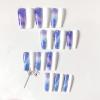 24 PCS Press on Nails Long Fake Nails Rhinestone Fake Nails Misty Pattern Fake Nails Gradient Blue Fake Nails Wearable Fake Nails Gifts for Women and Girls view 3