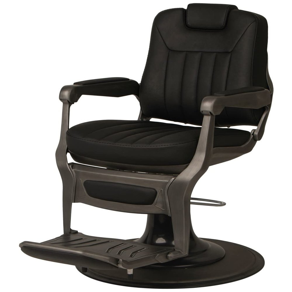 Buy-Rite Futura Professional Barber Chair - Heavy Duty Hydraulic Base, Solid Steel Frame, Premium Black Vinyl Seat, Adjustable Headrest, Reclining Mechanism, Flip-Style Footrest, YLG-8781-2