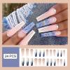 24 PCS Press on Nails Long Fake Nails White Edge Fake Nails Rhinestone Fake Nails Misty Pattern Fake Nails Gradient Blue Fake Nails Gifts for Women and Girls view 2