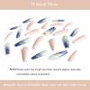 24 PCS Press on Nails Long Fake Nails White Edge Fake Nails Rhinestone Fake Nails Misty Pattern Fake Nails Gradient Blue Fake Nails Gifts for Women and Girls view 3