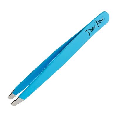 Demi Rose Tweezers for Women Facial Hair, Professional Grade Stainless Steel Eyebrow Tweezers Precision - Non Slip Grip, Slant, Sharp Ingrown Hair Removal Tweezers for Men (Blue)