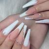 FRUJCDKI 24pcs French White Ballerina Flash Diamond Crystal Long Glossy Coffin Flash Fake Nails Press on Nail False Tips Manicure for Women and Girls view 1