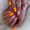 FRUJCDKI 24pcs French Fluorescent Orange Press-on Nails Medium Length Square Ballerina Acrylic False Nails with Glitter Designs and Rhinestones view 1