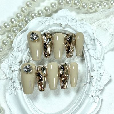 Magrace Handmade Press on Nails Medium Blue Fake Nails Long Coffin Stick on Nails for Womrn Gel UV Finish Handmade Nail Art with Design 10 pcs