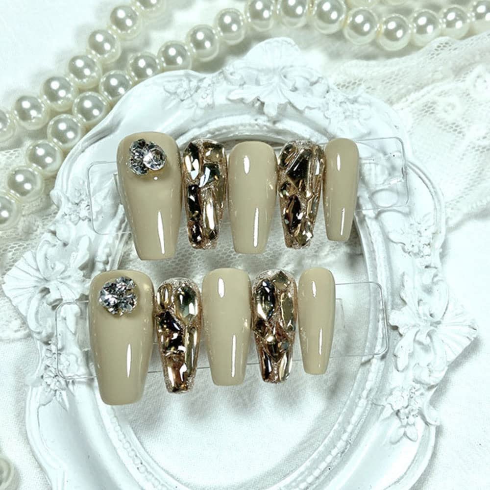 Magrace Handmade Press on Nails Medium Blue Fake Nails Long Coffin Stick on Nails for Womrn Gel UV Finish Handmade Nail Art with Design 10 pcs