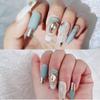 Magrace Handmade Press on Nails Medium Blue Fake Nails Long Coffin Stick on Nails for Womrn Gel UV Finish Handmade Nail Art with Design 10 pcs view 3