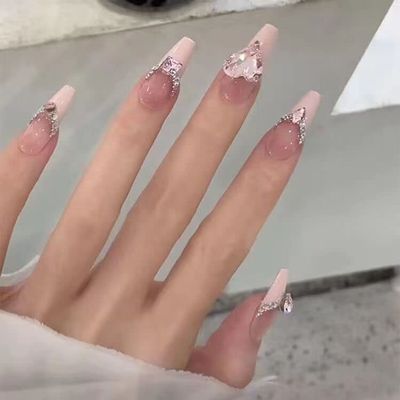 Magrace Handmade Press on Nails Medium Blue Fake Nails Long Coffin Stick on Nails for Womrn Gel UV Finish Handmade Nail Art with Design 10 pcs