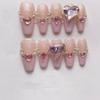 Magrace Handmade Press on Nails Medium Blue Fake Nails Long Coffin Stick on Nails for Womrn Gel UV Finish Handmade Nail Art with Design 10 pcs view 2