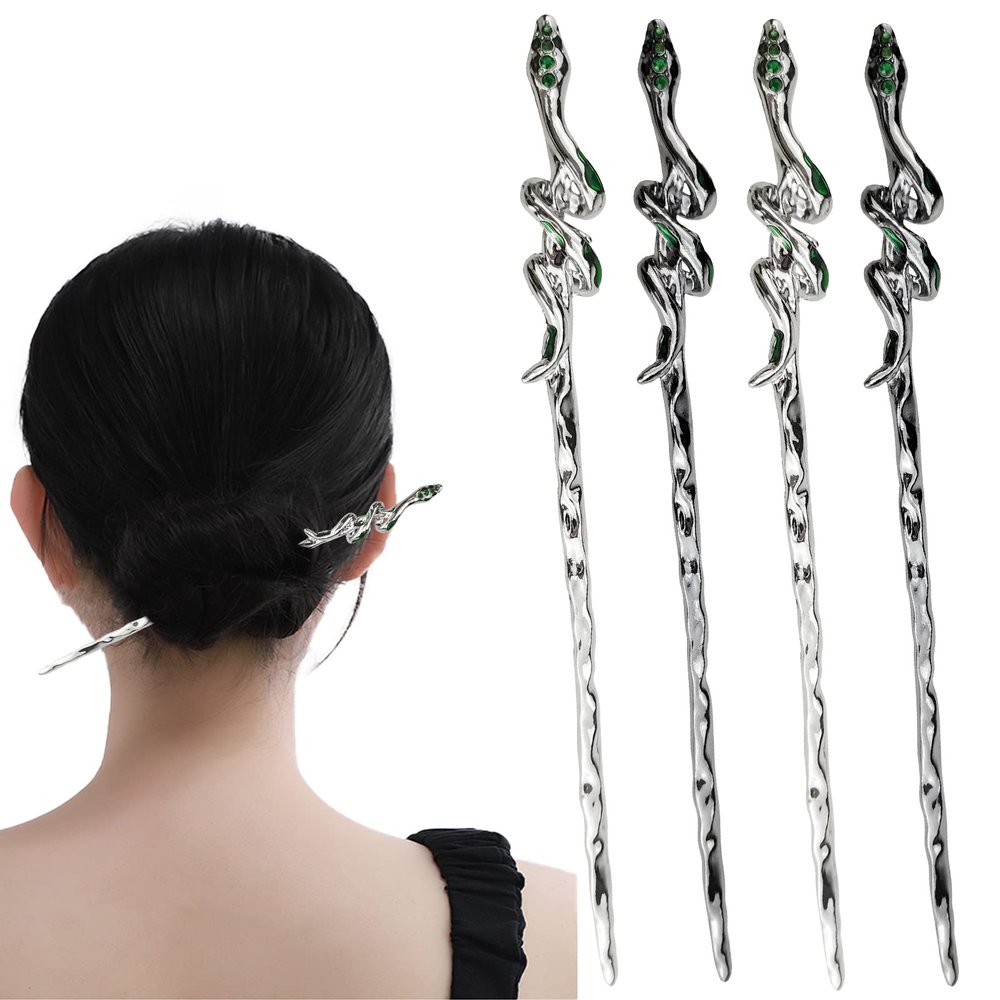 4 Pack Snake Design Hair Sticks for Long Hair - 2 in 1 Hair Accessories, Chinese Style Hairpin for Women & Girls, Halloween &
