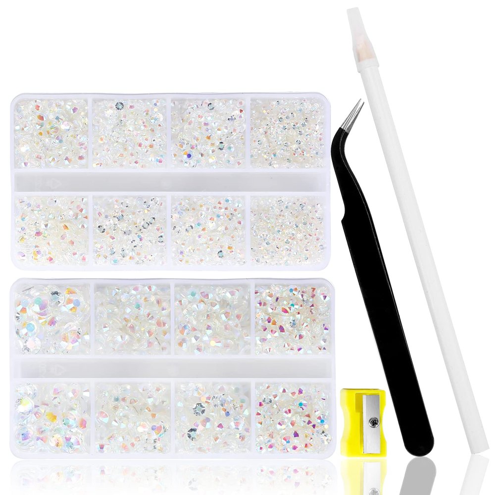 10400PCS Transparent Rhinestones, Jelly Resin Crystals for Nails, Flatback Non Hotfix DIY Rhinestones with 15 cm Pencil Sharpener, Tweezer & Picker Pen