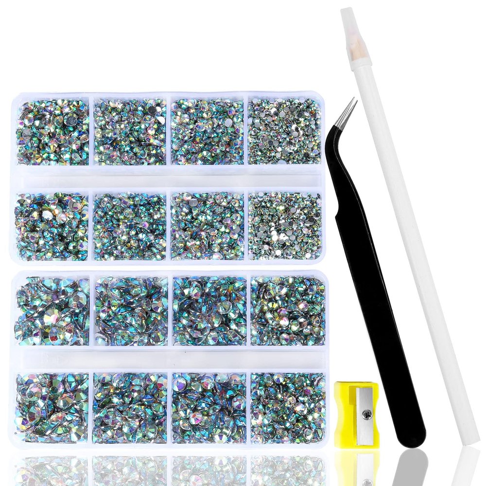 10400 PCS AB Rhinestones, Jelly Resin Crystals for Nails, Flatback Non Hotfix DIY Rhinestones with 15 cm Pencil Sharpener and Tweezer & Picker Pen