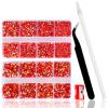 10400 PCS Dark Red Rhinestones, Jelly Resin Crystals for Nails, Flatback Non Hotfix DIY Crystals with 15 cm Pencil Sharpener, Tweezer & Picker Pen (Dark Red AB) view 1