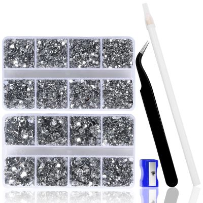 QPRETTY DU 10400 PCS White Rhinestones, Jelly Resin Crystals for Nails & Crafts with 15 cm Pencil Sharpener and Tweezer & Picker Pen