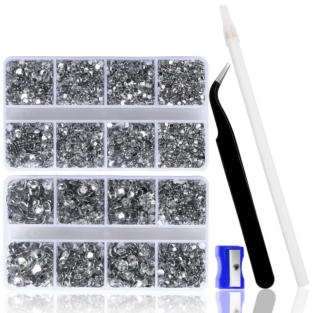 QPRETTY DU 10400 PCS White Rhinestones, Jelly Resin Crystals for Nails & Crafts with 15 cm Pencil Sharpener and Tweezer & Picker Pen