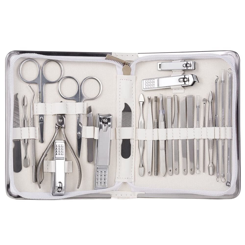 RAYESS Nail Clipper Professional Grooming Kit Pedicure Kit Nail Cutter Tools with Luxurious Travel Case Manicure Scissors Makeup (Color : 26pcs Withe)