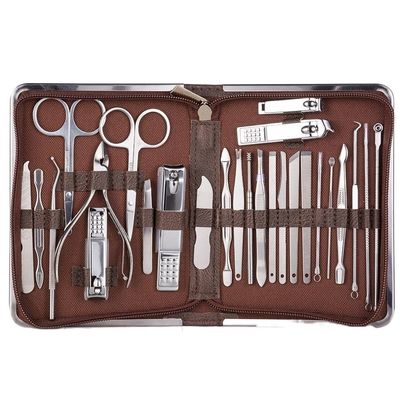 RAYESS Nail Clipper Professional Grooming Kit Pedicure Kit Nail Cutter Tools with Luxurious Travel Case Manicure Scissors Makeup (Color : 26pcs Brown)