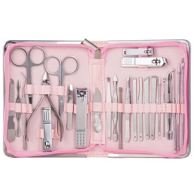 RAYESS Nail Clipper Professional Grooming Kit Pedicure Kit Nail Cutter Tools with Luxurious Travel Case Manicure Scissors Makeup (Color : 26pcs Pink)