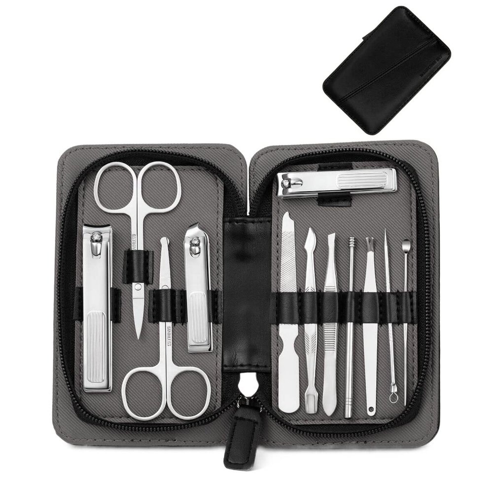 RAYESS Manicure Set Stainless Steel Nail Clippers Pedicure Pliers Nose Eyebrow Scissors Nail Cutter Personal Care Tool Travel Kit (Color : 12pcs Black)