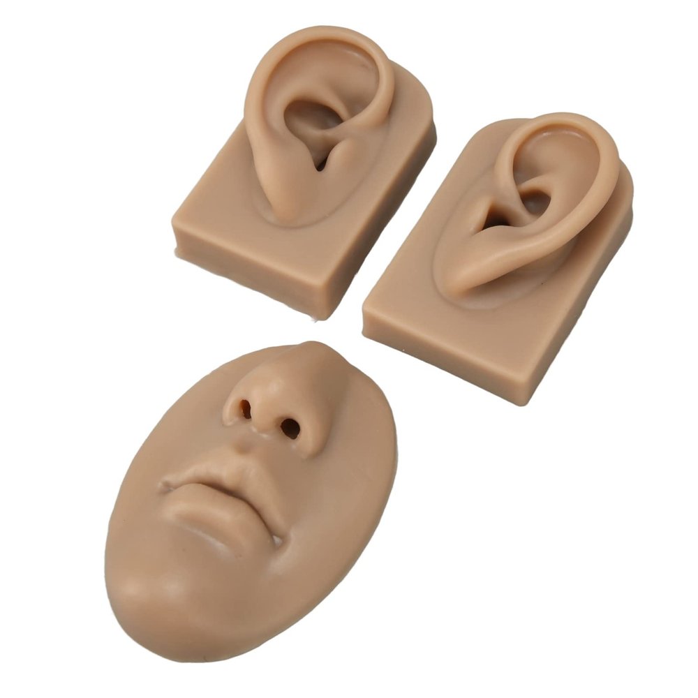 3D Silicone Nose and Mouth Model Face Silicone Model for Ear Nose Mouth,Silicone Model for Nose Earrings Display,Piercing Practice Tool,Simulation Artificial Human Model(Dark Skin Color)