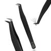 My Lash Tools New Fiber Tip Lash Tweezers for Eyelash Extensions Professional Lash Tech Supplies Must Haves Volume Boot Eyelash Tweezers 12cm Stainless Steel Fan Making Lashing Tweezer (Black) view 1