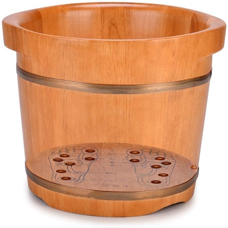 SLLSHG Pedicure Barrels,Solid Wood Natural Foot Spa Wooden Tub Household Sleep Improve Foot Spa Bath Massager (Color : 24cm Without Cover)