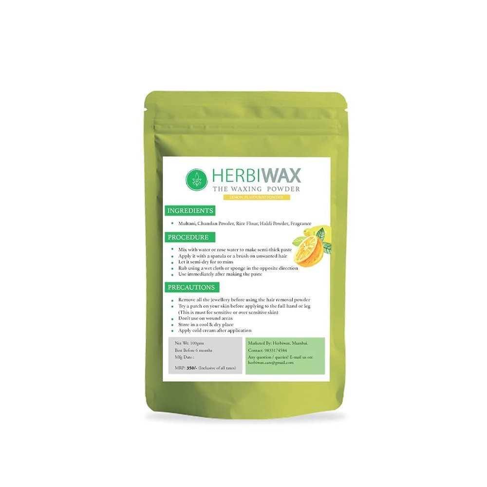 BETT Herbiwax Herbal Waxing Powder. Easy to Use. No Pain, No Rashes, No Hard Hair Growth. Use for Smooth and Even Skin (Lemon, 100 Grams)