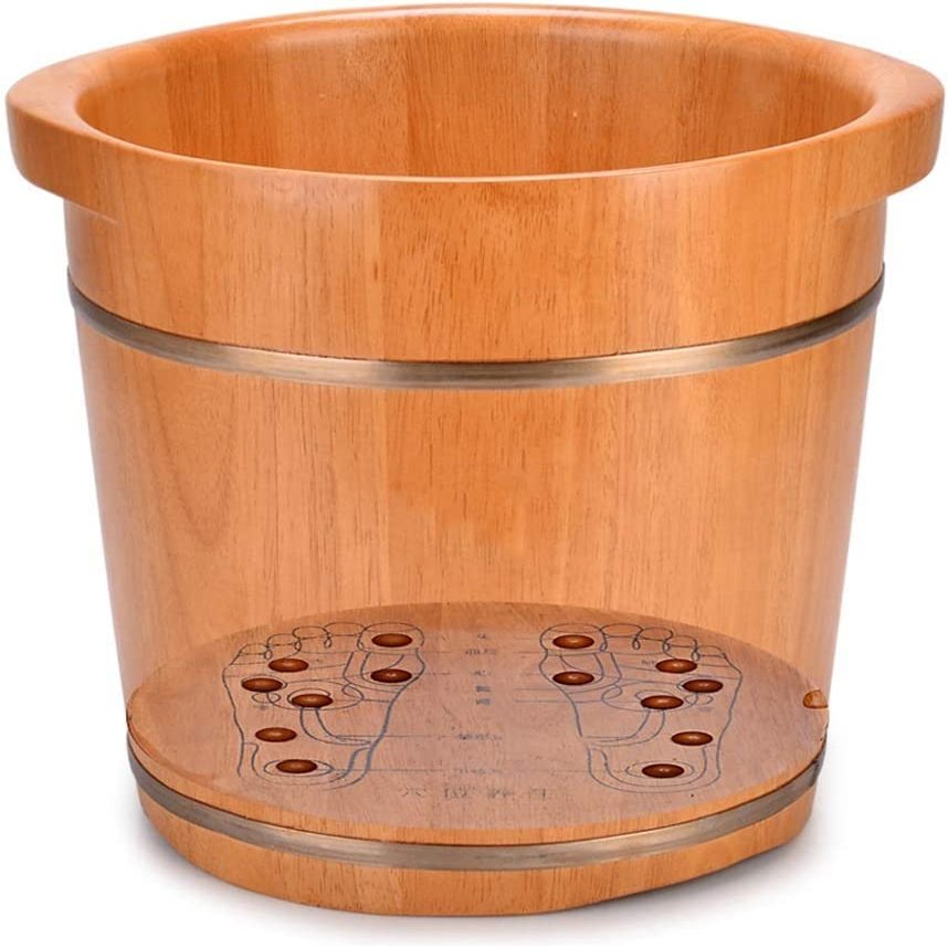 SLLSHG Pedicure Barrels,Solid Wood Natural Foot Spa Wooden Tub Household Sleep Improve Foot Spa Bath Massager (Color : 34cm Without Cover)